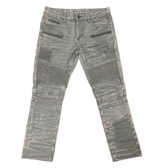 DNM Collection Original Biker Moto Jeans Mens 34x30 Gray Acid Wash Distressed - Picture 1 of 12